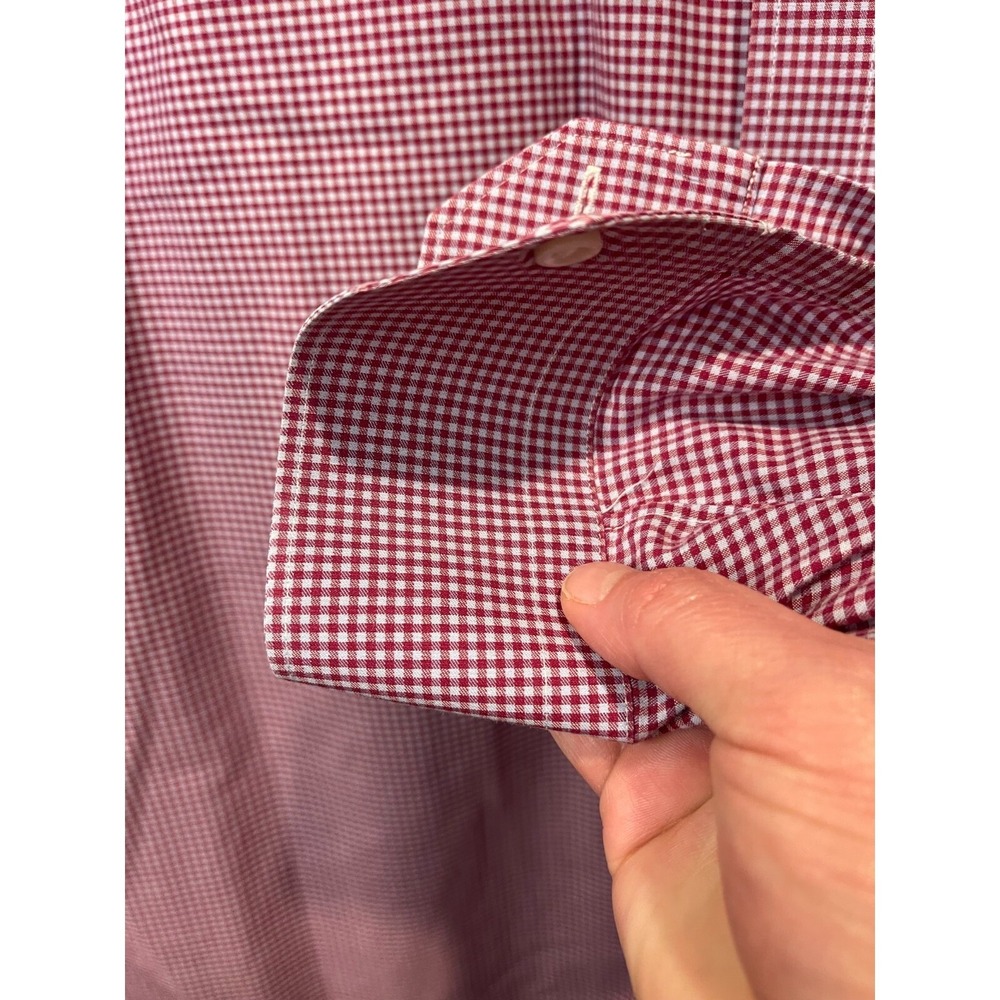Knot Standard Mens Burgundy Gingham Check Cotton Wide Spread Collar Shirt XL - Picture 4 of 5